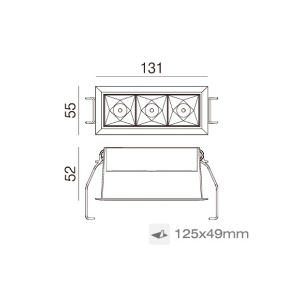 Diana D5552 3*4W 131*55*52mm Cutout: 125*49mm LED Recessed Downlight