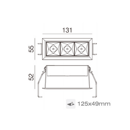 Diana D5552 3*4W 131*55*52mm Cutout: 125*49mm LED Recessed Downlight