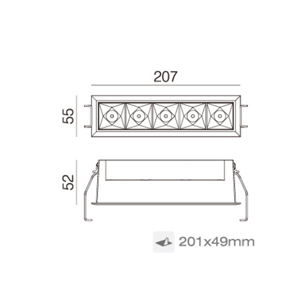 Diana D5552 5*4W 207*55*52mm Cutout: 201*49mm LED Recessed Downlight