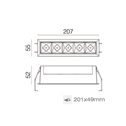 Diana D5552 5*4W 207*55*52mm Cutout: 201*49mm LED Recessed Downlight