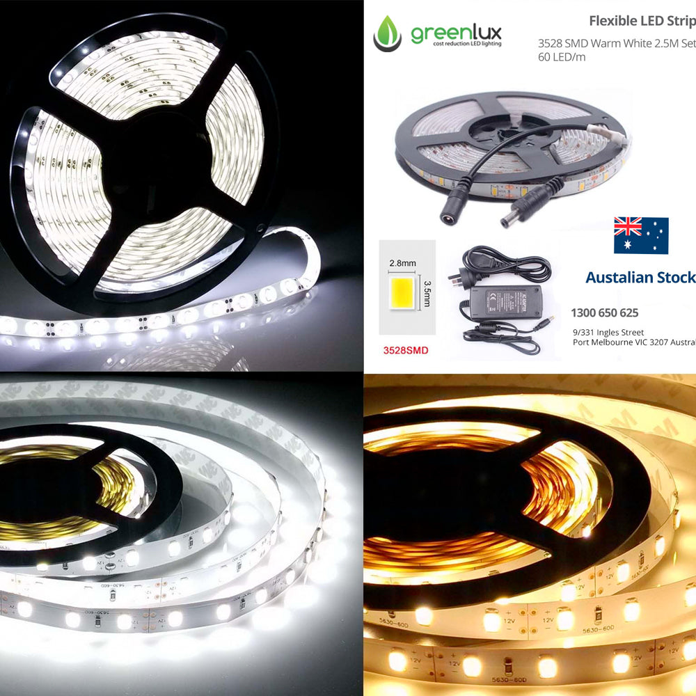 Flexi 3528 SMD 2.5m Warm White 18W LED Strip SET, 12V, LED Strip + Pow ...